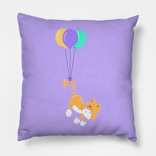 Cute Baby Cat Flying with Balloons Pillow