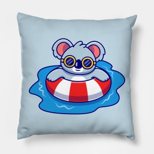 Cute Koala Swimming Summer Cartoon Pillow