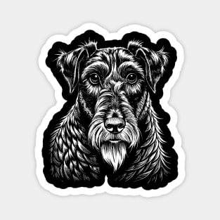 Airedale Terrier Dog Portrait White on Black Magnet