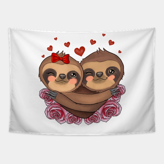 Sloth Couple Heart Love Valentine Day Tapestry by luxembourgertreatable