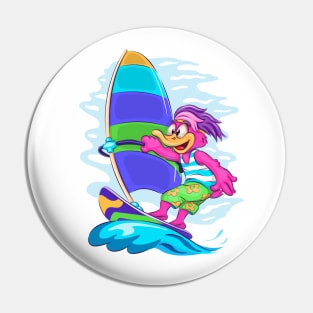 Cartoon Duck Windsurfer Pin