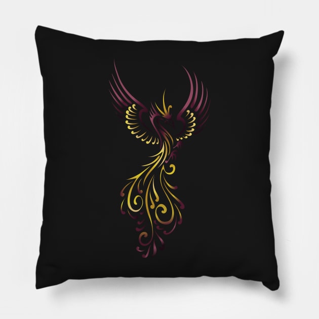 Gold-Purple Flying Phoenix Pillow by DezinerFiles