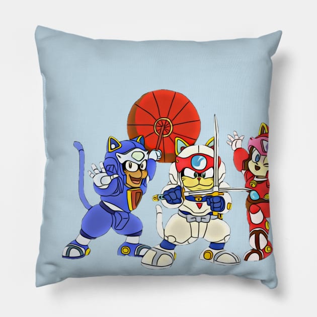 Samurai Pizza Cats, retro, vintage, Manga Pillow by RainbowRetro