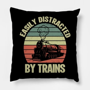 Easily Distracted By Trains Pillow