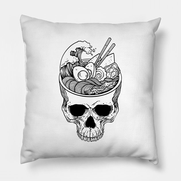 Kawaii Japanese Anime Skeleton Ramen Halloween Pillow by OccultOmaStore