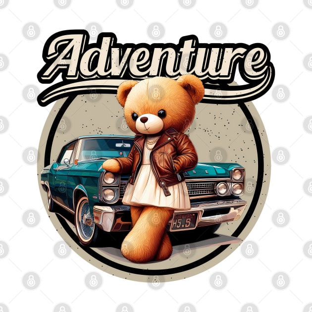 retro adventure car teddy bear by IA.PICTURE