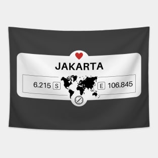 Jakarta - Indonesia - World Map with GPS Coordinates Tapestry