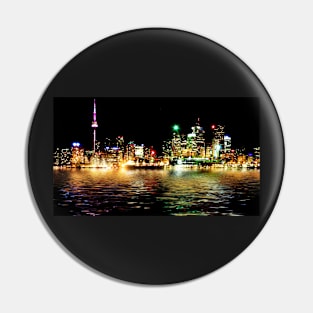 Toronto Skyline At Night From Polson St Reflection Pin