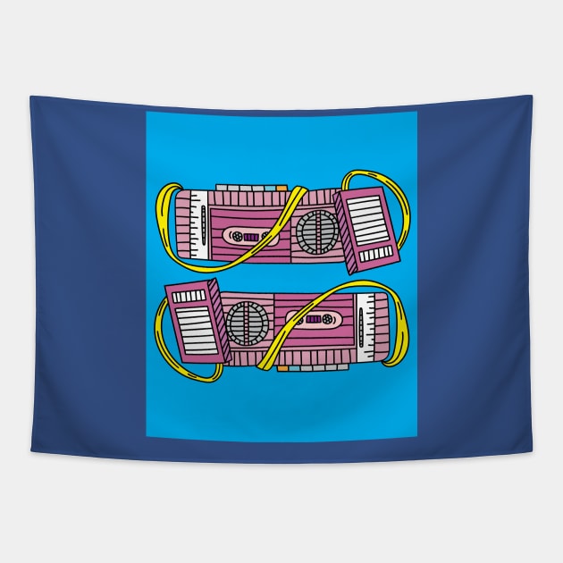 Old Colorful Stylish Retro Music Radios Tapestry by flofin