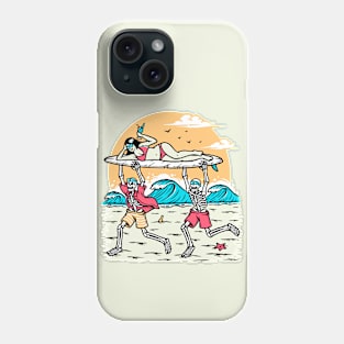 Fun Day at the Beach // Skeletons Carry Bikini Clad Woman on Surfboard Phone Case