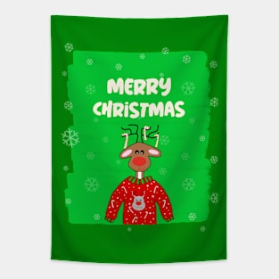 MERRY Christmas Ugly Reindeer Sweater Tapestry