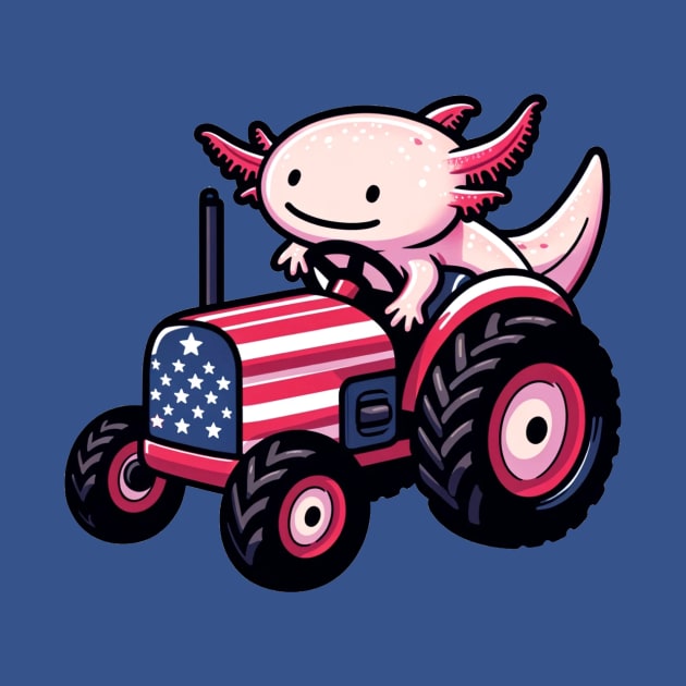 Tractor-Riding Cute Axolotl - American Spirit by Conversion Threads