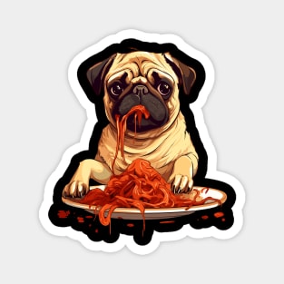 Pug Eating Pasta Magnet