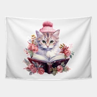 Pink Christmas Cat Tapestry