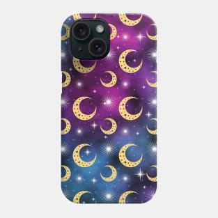 Galaxy And Moons Pattern - Night Sky Phone Case