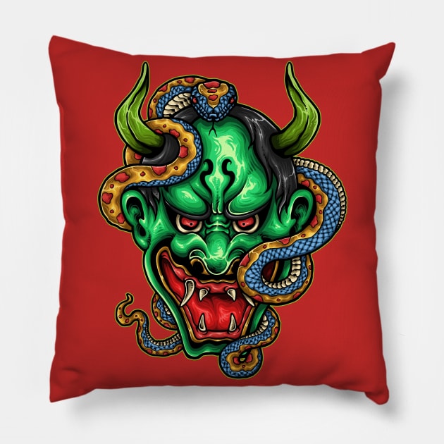 Japanese Demon with Snake Pillow by Printaha