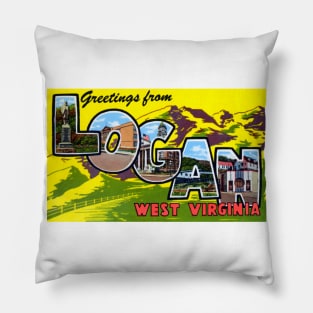 Greetings from Logan West Virginia, Vintage Large Letter Postcard Pillow