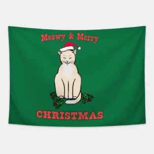 Meowy & Merry Christmas - Cute Cat Design Tapestry