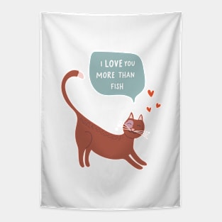 Cute romantic illustration with cat, hearts and declaration of love Tapestry