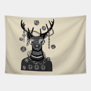 Reindeer Christmas Black And White Tapestry