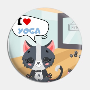 Cat doing yoga in the gym Pin