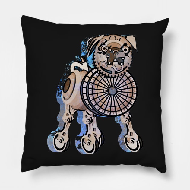 Steampunk Pug Dog Pillow by evisionarts