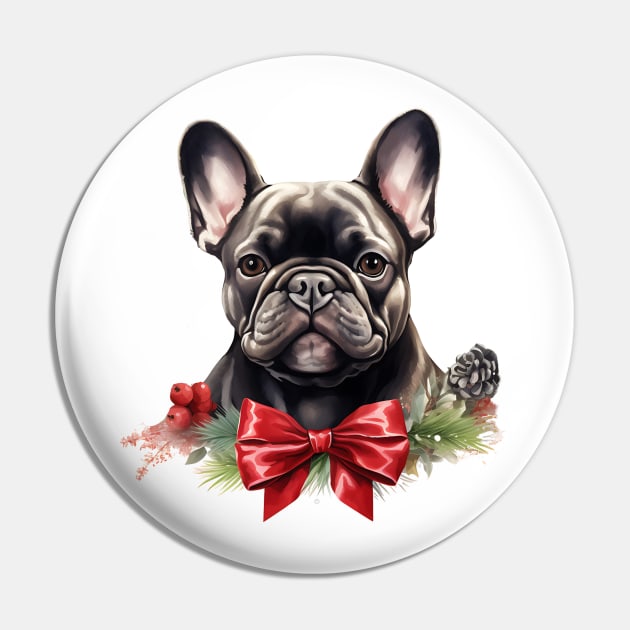 Christmas French Bulldog Wreath Pin by Chromatic Fusion Studio