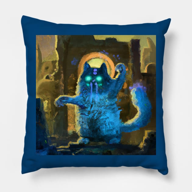 Possessed Blue Cat Ransacks These Ancient Ruins Pillow by Star Scrunch