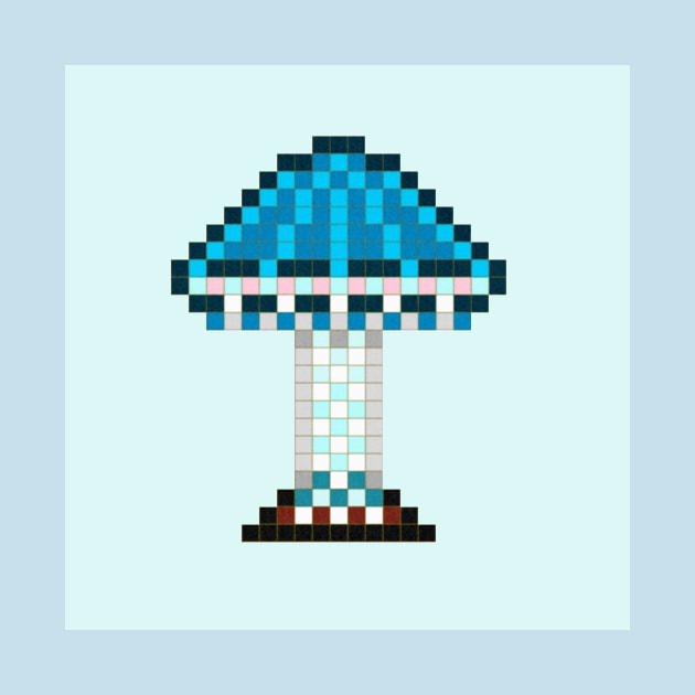 Pixie Parasol Mushroom Pixel Painting On Light Blue Background by CozyPixelFluff