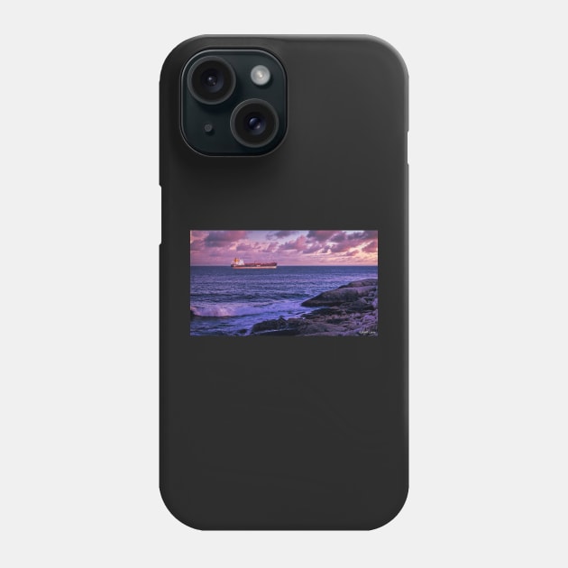 Freighter Ship at Sunset Phone Case by kenmo