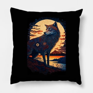 Lunar Wolf in Nature Pillow