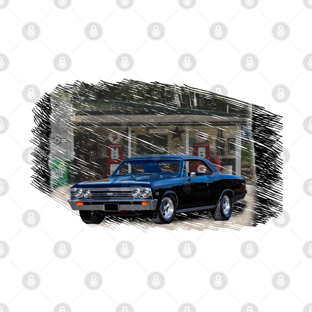 1967 Chevelle SS in our filling station distressed series on front and back by Permages LLC