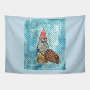 Snowy Garden Gnome With Wheelbarrow Tapestry