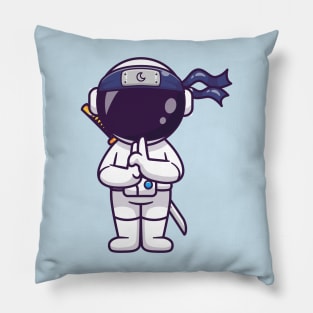 Cute Astronaut Ninja Standing Cartoon Pillow