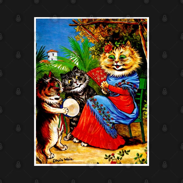 Cat with Kittens and Flowers : A Louis Wain abstract psychedelic Print by posterbobs