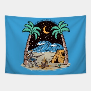 Skeleton Camping on the Beach Tapestry