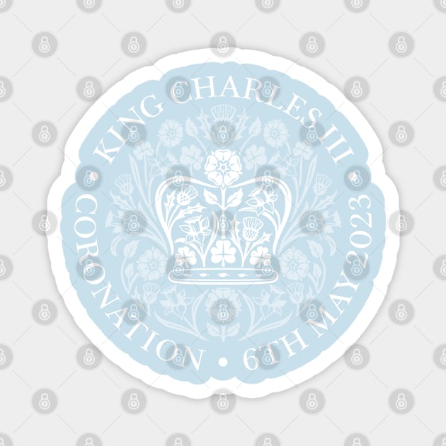 King Charles III Official Coronation Emblem white on dark blue Magnet by NattyDesigns