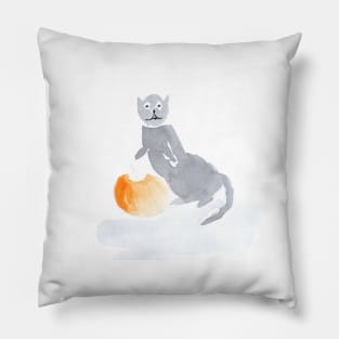 cat, pumpkin, animal, cute, holiday, Halloween, illustration, watercolor, festive, good mood, autumn, autumn Pillow