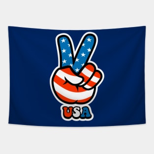 July 4th Peace Sign Freedom Fingers made of American USA Flag Symbol Tapestry