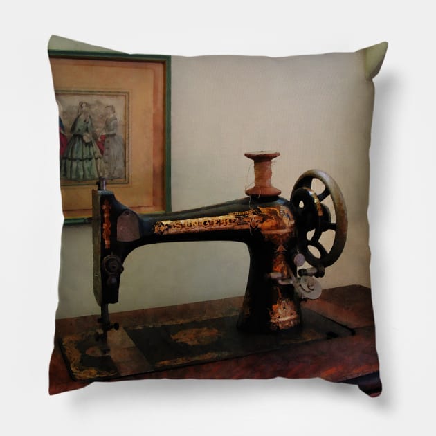 Sewing - Sewing Machine and Lithograph Pillow by SusanSavad