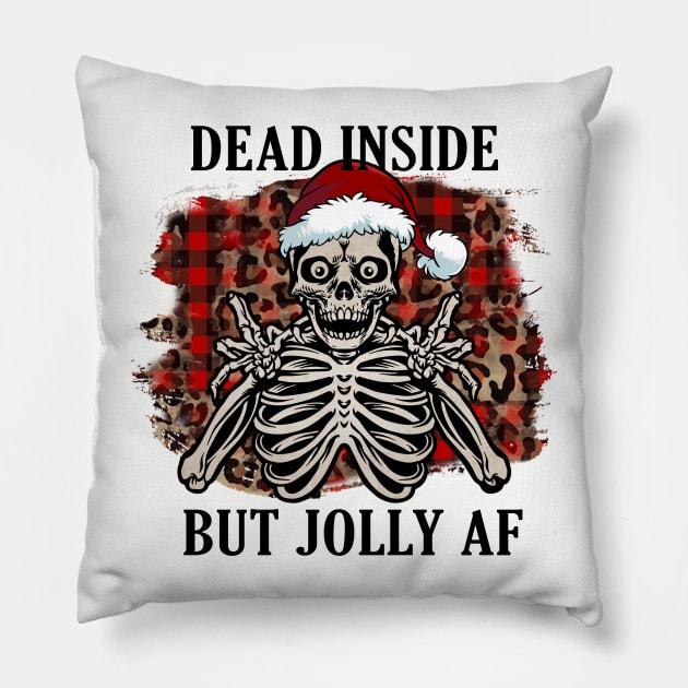 Funny Christmas Dark Humor, Dead Inside But Jolly AF Pillow by ThatVibe