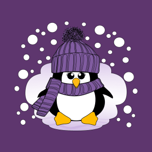 Christmas Penguin with Purple Hat and Scarf T-Shirt