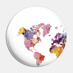 Watercolor world map - rainbow Pin