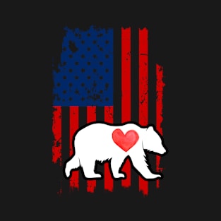 Bear Merica Usa American Flag T-Shirt