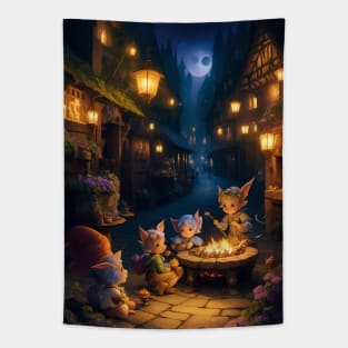 Cozy Medieval Cute Fairy Village Tapestry