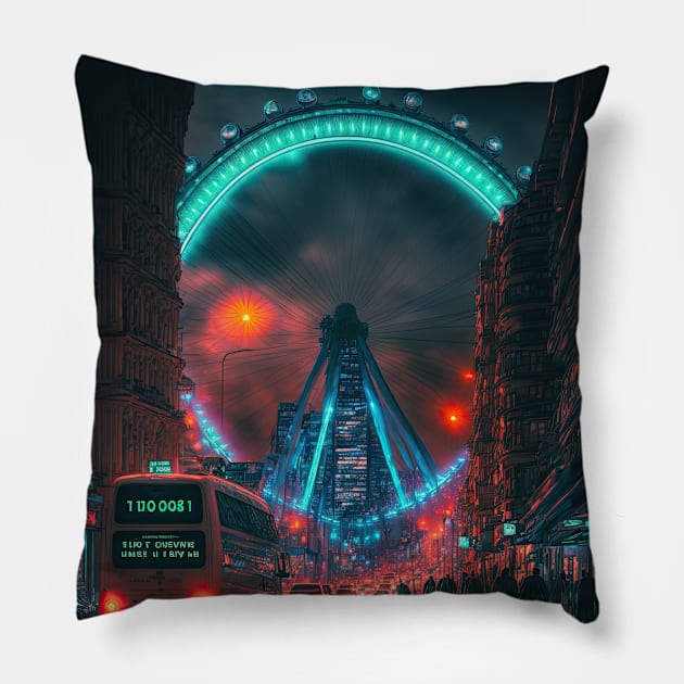 London Eye Cyberpunk Pillow by Art8085