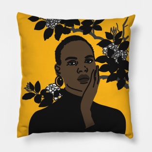 Black Girl with White Flower Pillow