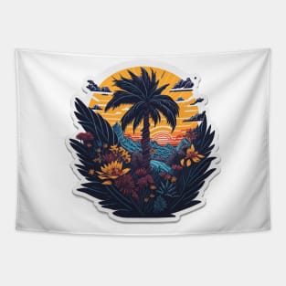 Coastal Dreams: Isometric Palm Tree Graphic Tapestry