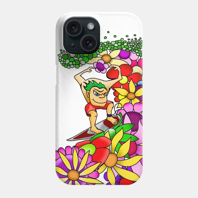 guy surfing on flowers Phone Case by harmount