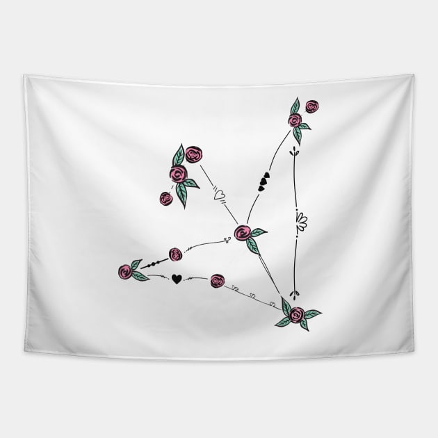 Aquila (The Eagle) Constellation Roses and Hearts Doodle Tapestry by EndlessDoodles